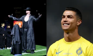 كريستيانو رونالدو مندهش من الظهور الدرامي لأسطورة WWE أندرتيكر في مباراة النصر